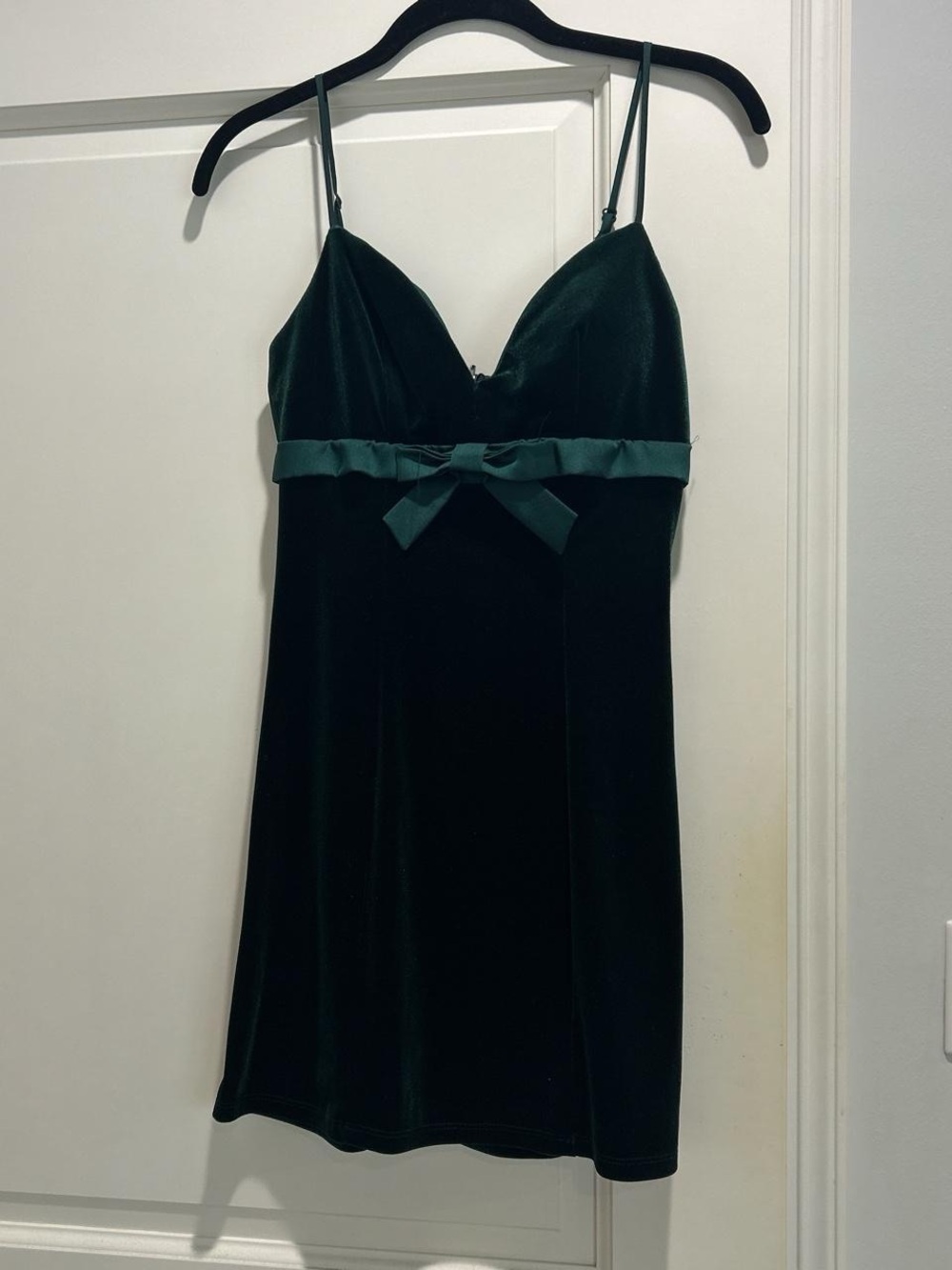 B Darlin Dark Green Velvet Chemise with Bow Accent